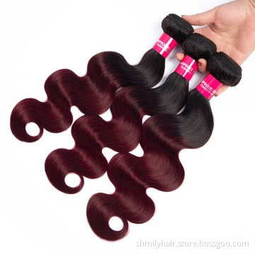 Shmily 100% Virgin Cuticle Aligned Hair Raw Human Hair Weave Cheap Ombre Color 1B/99J Body Wave Peruvian Hair Bundles